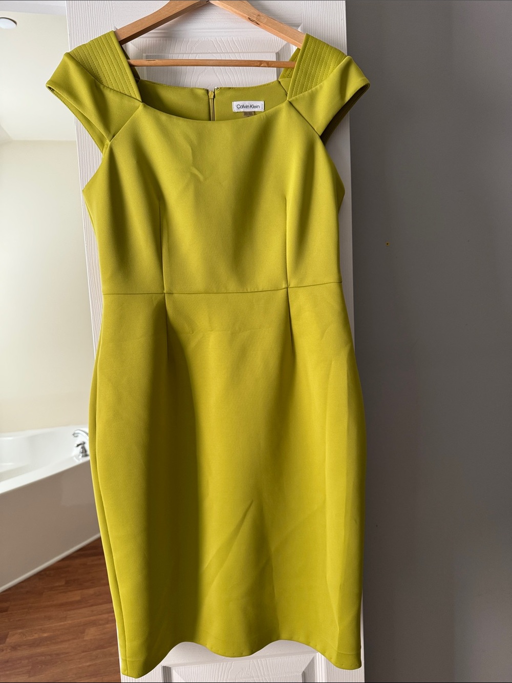 Calvin Klein Lime-Green Cap-Sleeve Sheath Dress